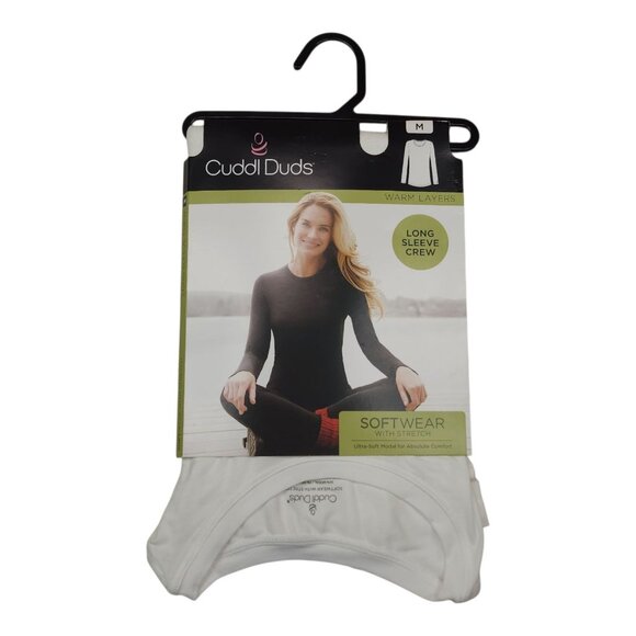 Cuddl Duds Softwear Long Sleeve Crew Medium Stretch Modal Blend Top Off White - Picture 1 of 13